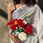 Handmade Crochet Red Lily & White Rose Bouquet