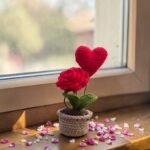 Handmade Crochet Rose & Heart Pot – Romantic Desk Decor (Customizable)