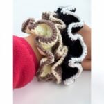 Handmade Crochet Ruffle Scrunchie – Soft Yarn Hair Accessory (Available in 3 Shades)