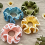 Crochet Scrunchie for Women & Girls | Soft Yarn Hair Tie | Gentle on Hair, No Breakage | Stretchable Elastic | Pastel Colors |