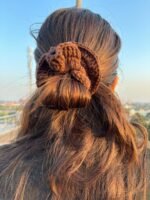 Handmade Crochet Ruffle Scrunchie – Neutral Tone - Image 3
