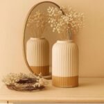 Ribbed Pipe Ceramic Vase for Flowers, Pampas Grass, or Live Plants | Decorative Home & Office Centerpiece Gift – No Flowers- (White, 6 Inch)