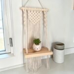 handmade macrame wall shelf with wooden plank boho hanging plant holder