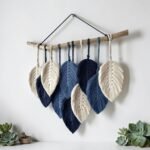 blue cream macrame leaf wall hanging handmade boho wall decor