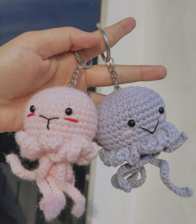 Handmade crochet octopus keychain set cute amigurumi keyring