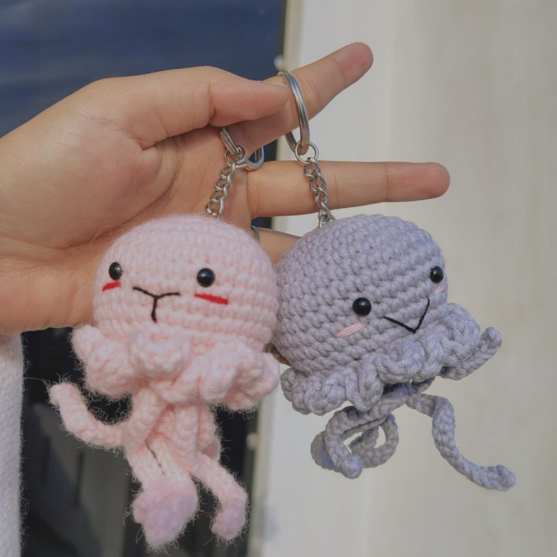 Handmade crochet octopus keychain set cute amigurumi keyring