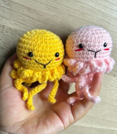 handmade crochet octopus couple amigurumi toy yellow and pink