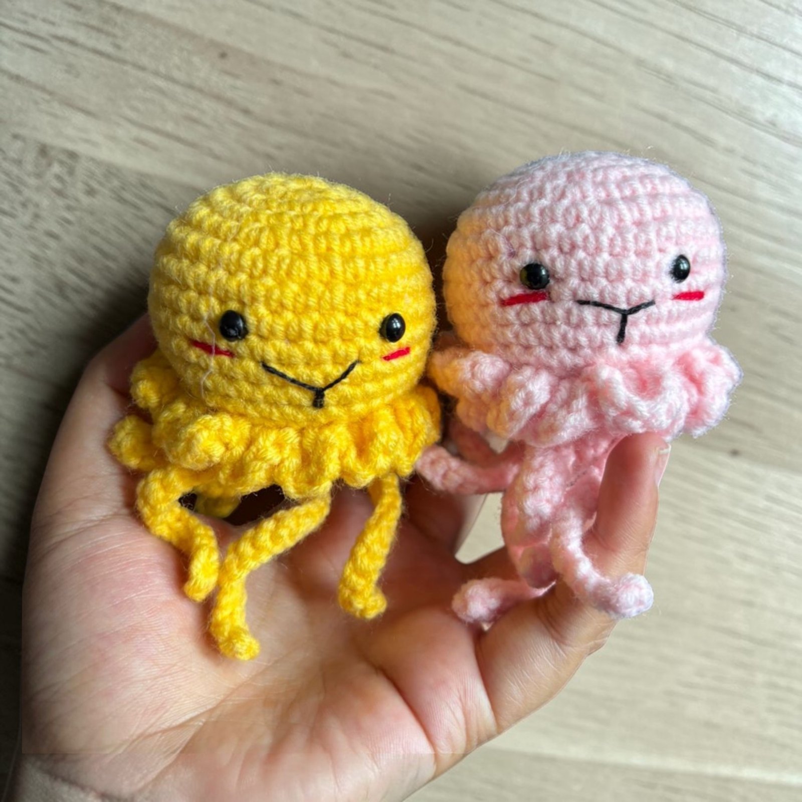 handmade crochet octopus couple amigurumi toy yellow and pink