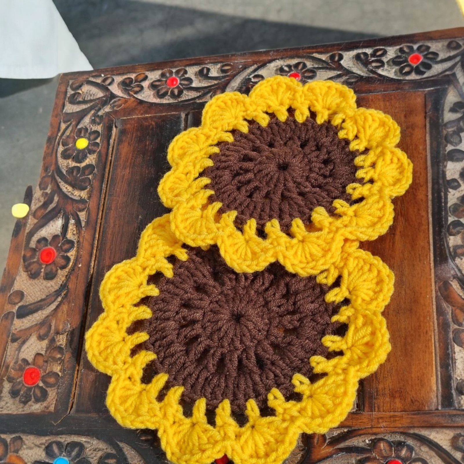 Crochet Sunflower Coaster Set Handmade Handmade crochet sunflower coaster set for table decor