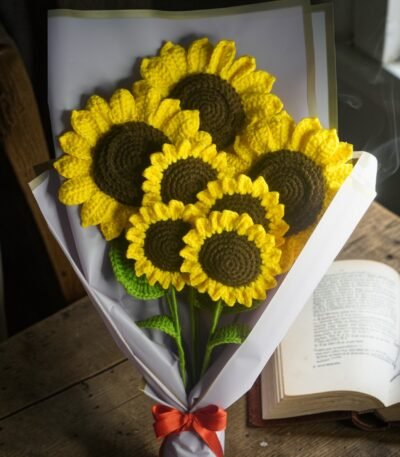 handmade crochet sunflower bouquet gift