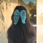 Handmade Crochet Hair Bow Clip for Women, Soft Knitted Blue Bow Hair Accessory, Cute Aesthetic Hairpin for Girls