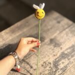 Handmade Crochet Bee Flower Stem for Bouquet | DIY Flower Arrangement Add-On | Cute Handmade Decorative Stem