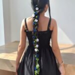 Handmade Crochet Flower Hair Braid Accessory for Women & Girls | Boho Floral Hair Vine for Braids | Aesthetic Hair Decoration (Blue & White)