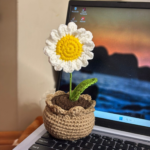Handmade Crochet Flower Pot Decor | Cute Daisy Crochet Plant | Aesthetic Handmade Desk Decor Gift for Home & Office