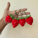 Handmade Crochet Strawberry Keychain | Cute Amigurumi Fruit Key Ring | Aesthetic Mini Bag Charm & Gift for Girls