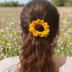 Handmade Crochet Sunflower Scrunchie for Women & Girls | Soft Elastic Hair Tie | Stylish Floral Hair Accessory