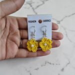 Handmade Crochet Flower Earrings for Women,  Floral Dangle Earrings with Pearl Center, Lightweight Boho Jewelry Gift