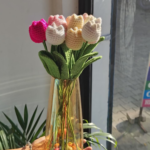 Handmade Crochet Tulip Flower Bouquet with Decorative Vase (Everlasting Floral Arrangement)