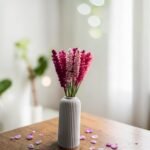 Handmade Crochet Lavender Flowers with White Ceramic Vase | Set of 10 Pink Crochet Flower Stems for Home Decor, Office Desk & Table Centerpiece