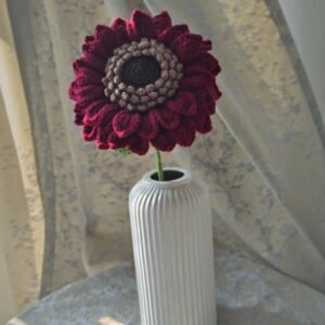Handmade Crochet Burgundy Dahlia-Style Flower | Elegant Yarn Flower Home Décor